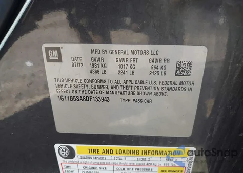 2013 Chevrolet Malibu Ls from USA, damaged, VIN 1G11B5SA8DF133943